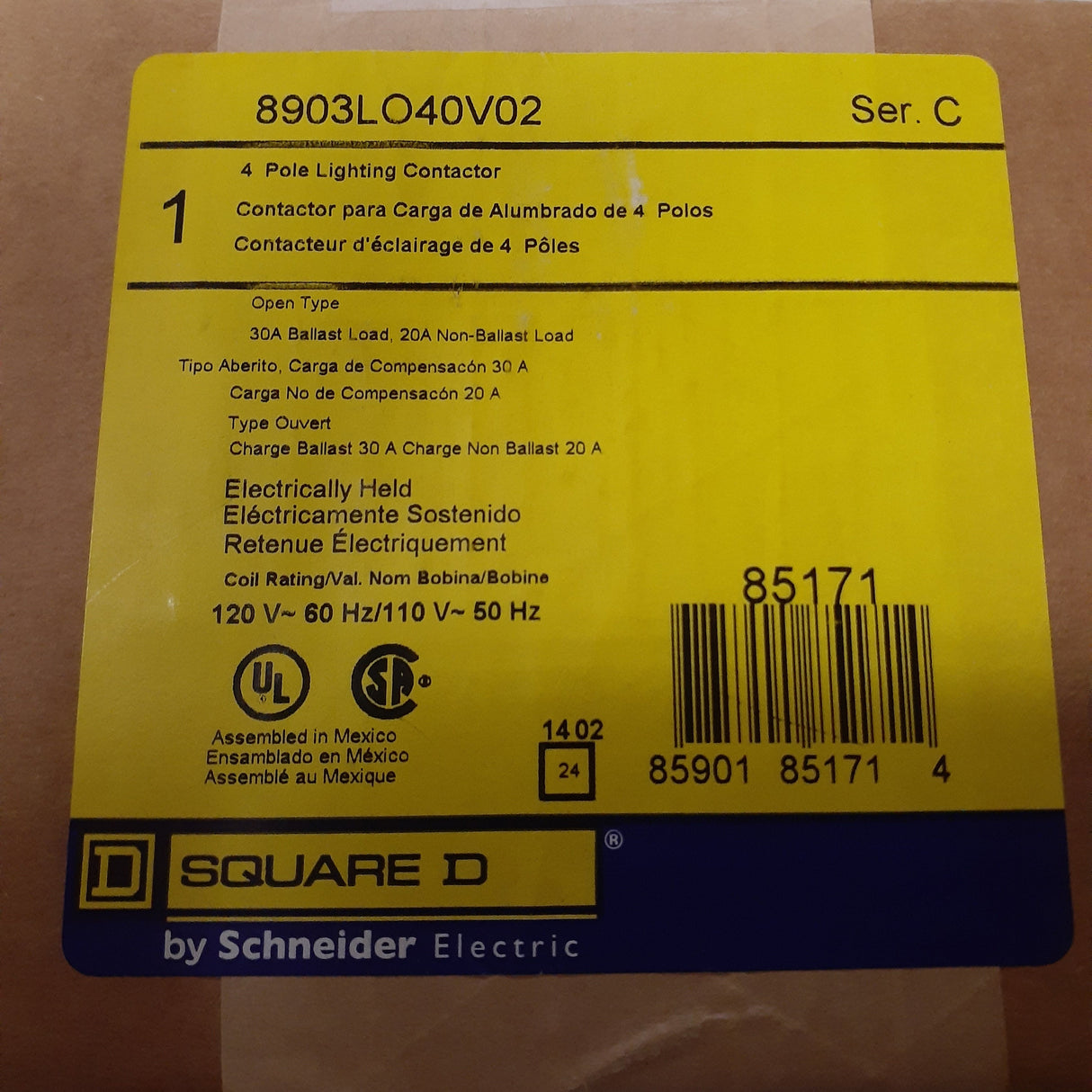 Square D 8903LO 30 Amp, 4 Pole Lighting Contactor