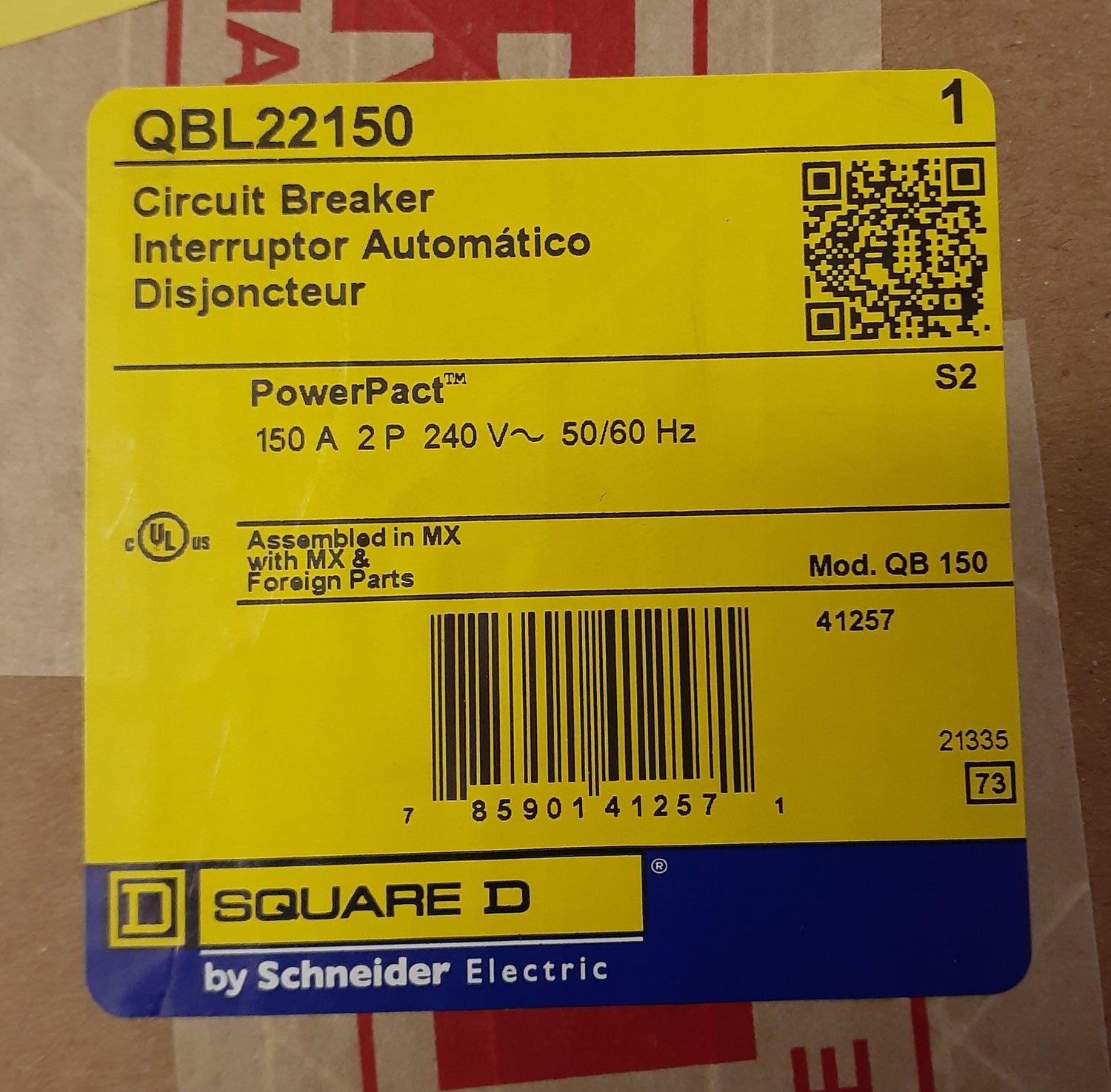 Square D QBL 150 Amp, 2 Pole PowerPact Circuit Breaker