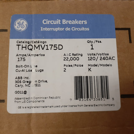 GE THQMV175D - 175 Amp Bolt-On Main Circuit Breaker