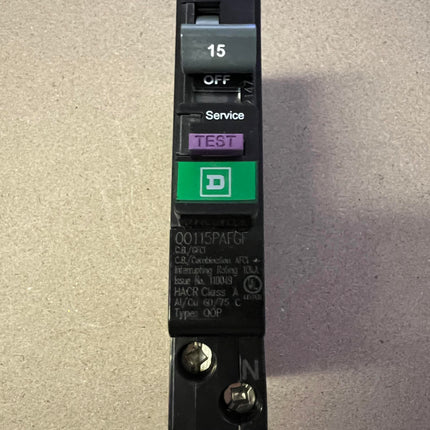 Square D QO115PAFGF - 15 Amp Combination Arc and Ground Fault Breaker