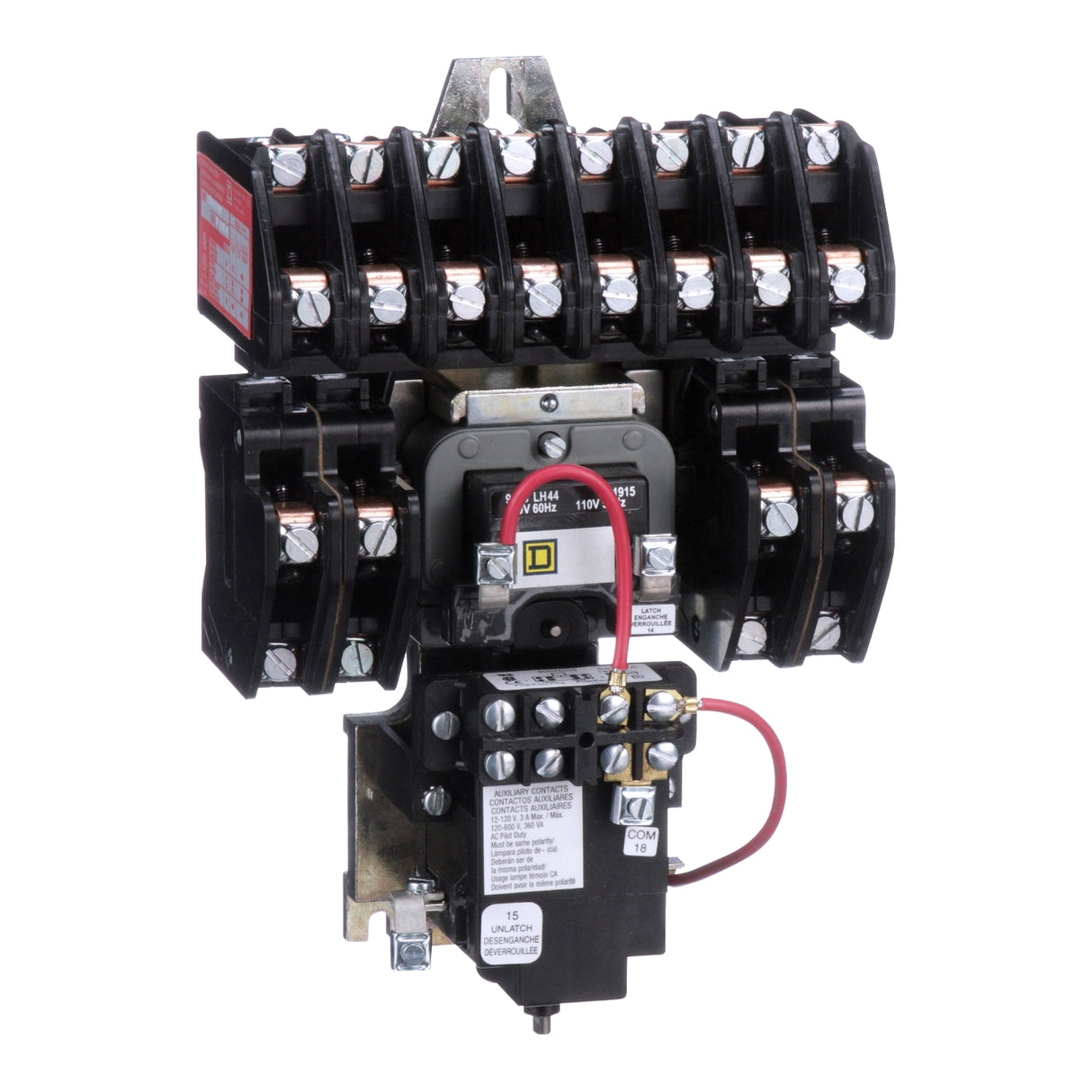Electrical contactor with wiring on a white background