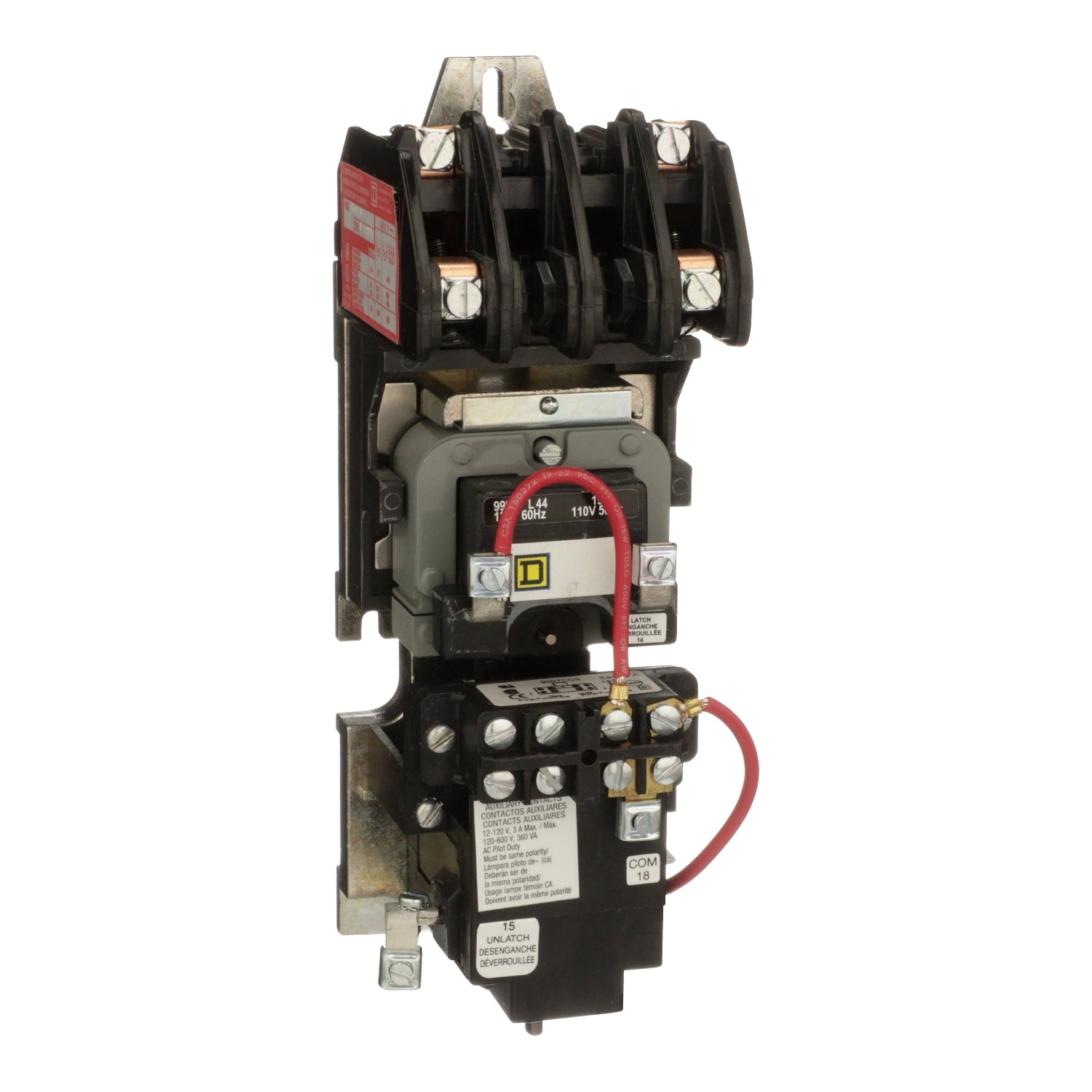 Electrical contactor with wiring on a white background