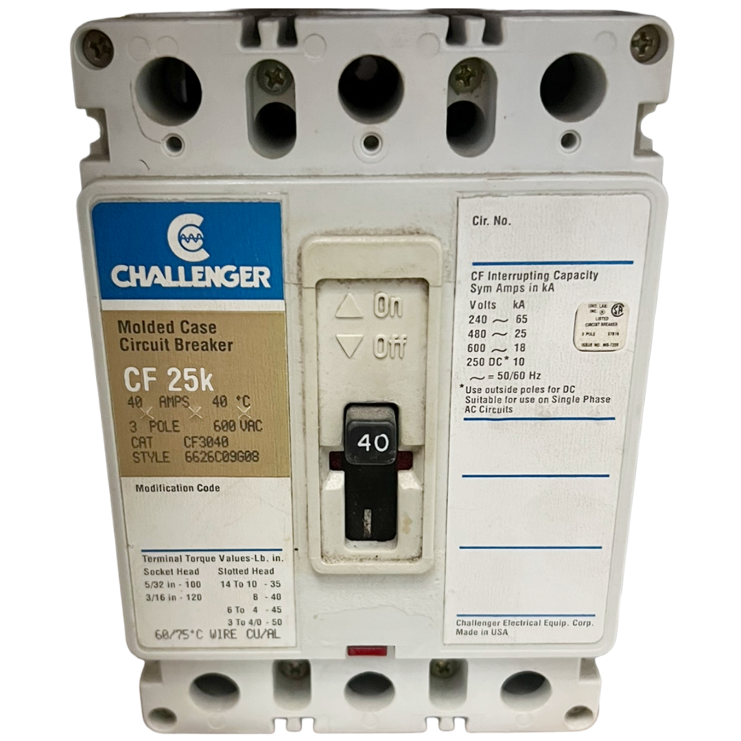 Challenger Type CF 3 Pole, 40 Amp Circuit Breaker