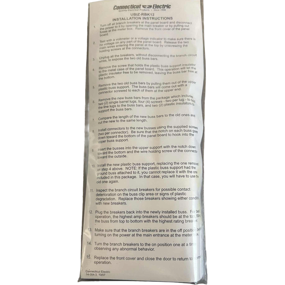 Installation instructions for Connecticut Electric product on a white background