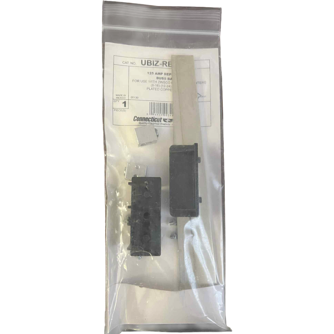 Packaged electronic components with a label on a white background