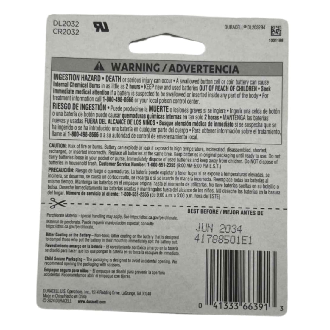 Duracell 2032 3V Battery 4 Pack