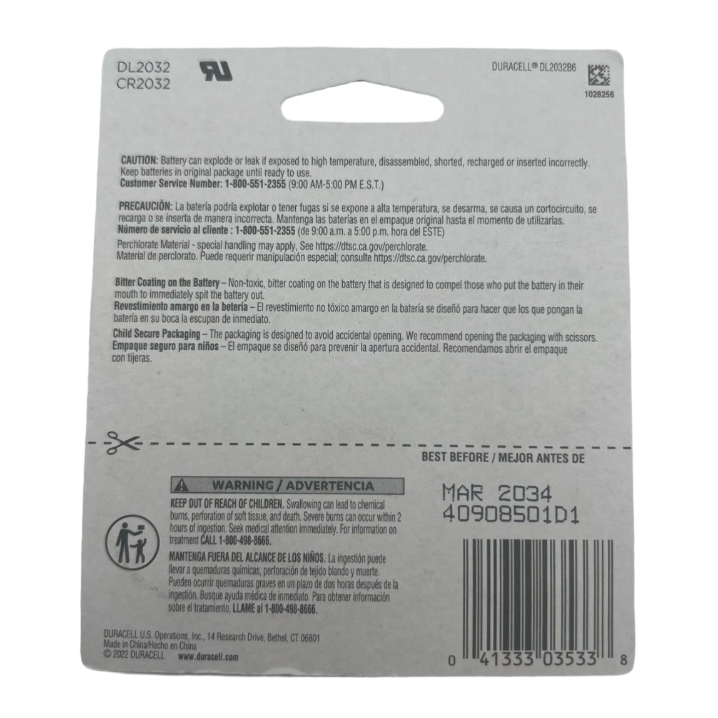 Duracell 2032 3V Battery 6 Pack