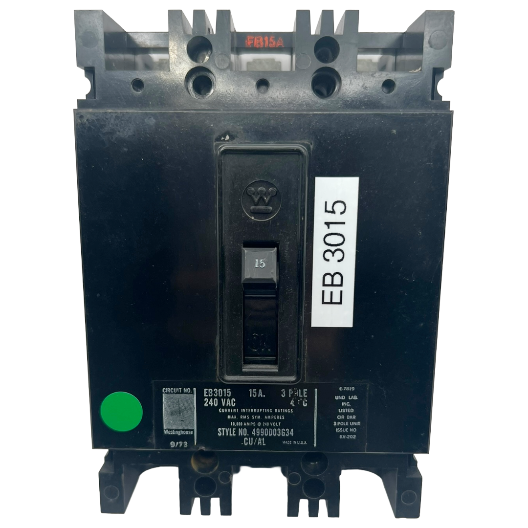 Electrical breaker with label 'EB 3015' on a white background