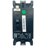 Electrical circuit breaker with labels and certification marks on a white background