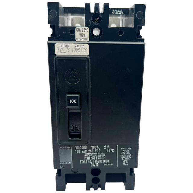 Black electrical circuit breaker on a white background