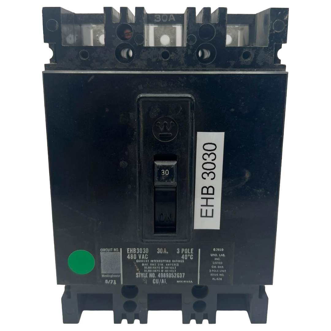Electrical circuit breaker with label on a white background