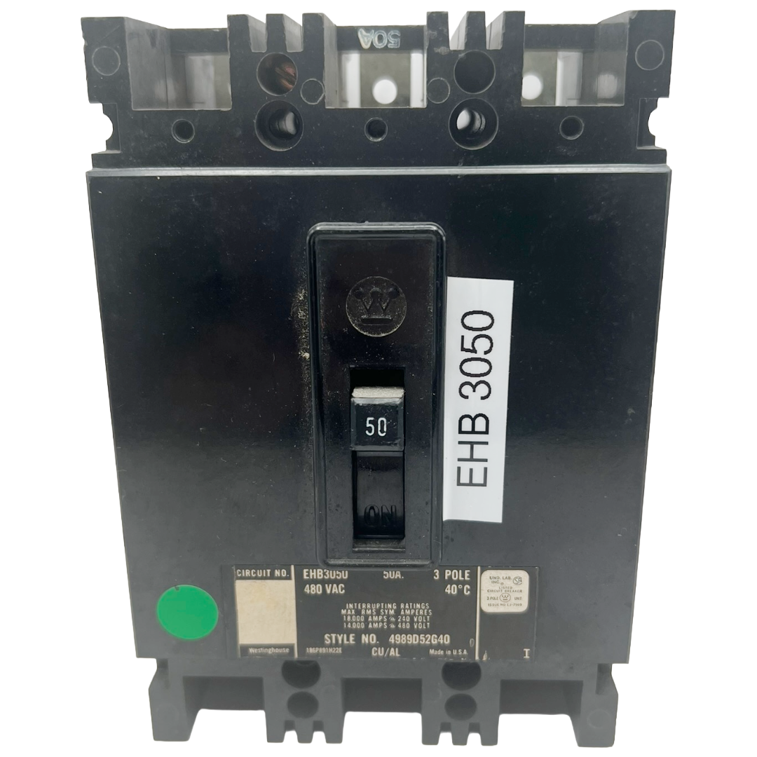 Electrical circuit breaker with label on a white background