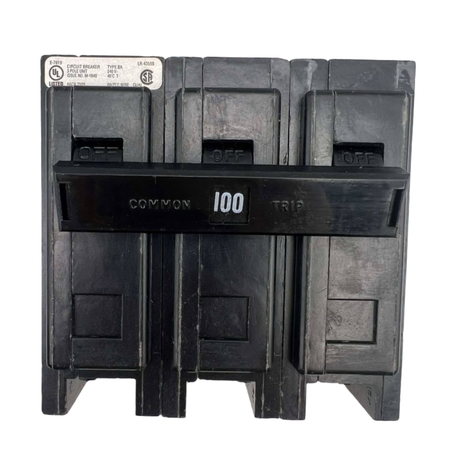 Eaton BAB 100 Amp, 3 Pole Bolt-On Circuit Breaker