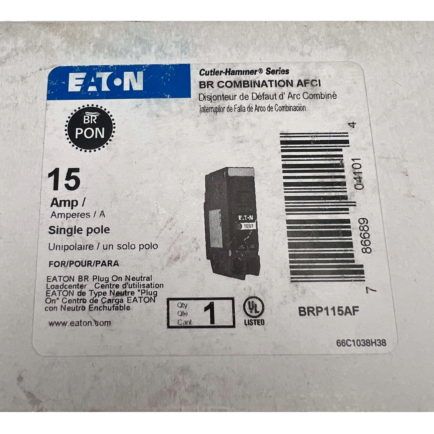 Eaton BRP 15 Amp Combination Arc Fault Circuit Breaker