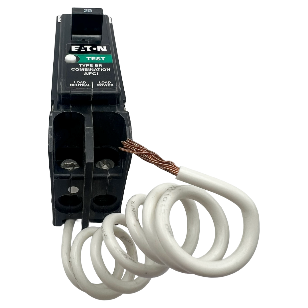 Electrical circuit breaker with wiring on a white background