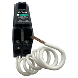 Electrical circuit breaker with wiring on a white background