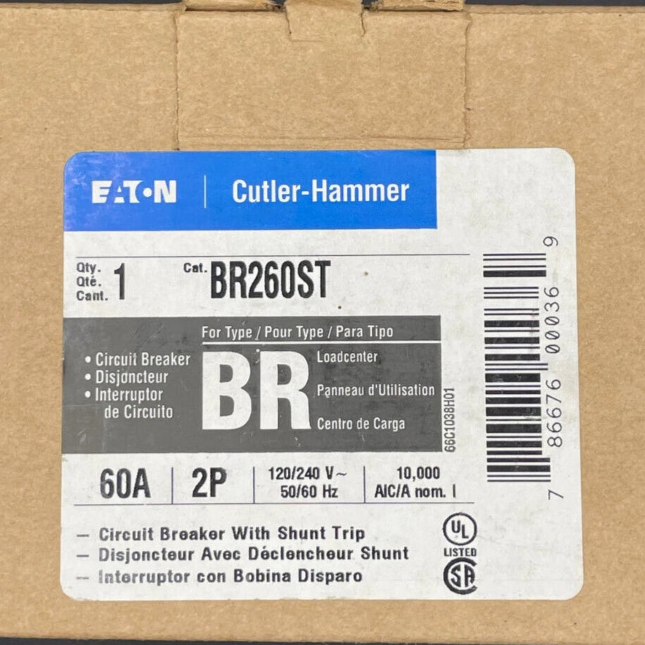 Eaton BR 2 Pole, 60 Amp Circuit Breaker with Shunt Trip