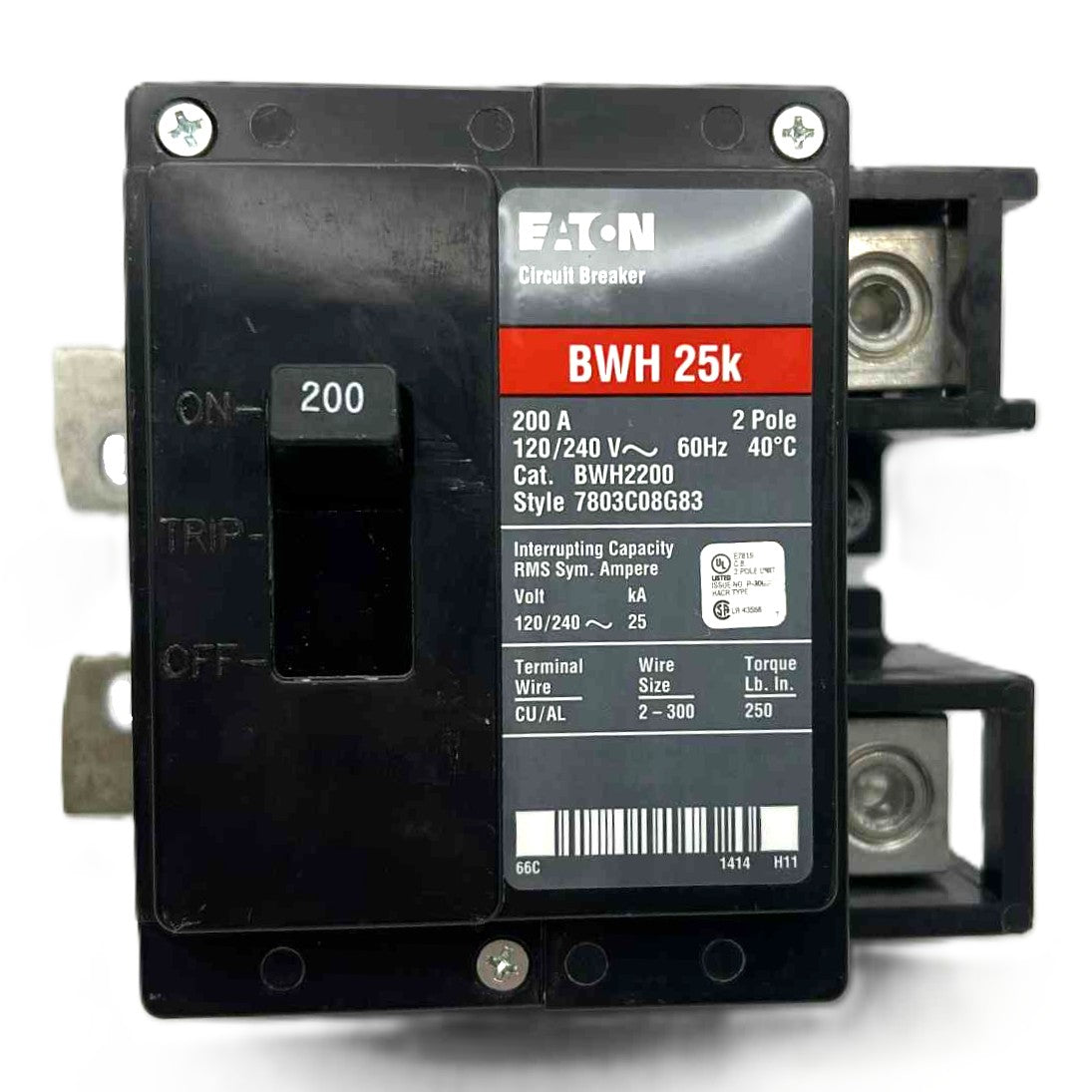 Eaton BWH 2 Pole, 200 Amp Bolt-On Circuit Breaker