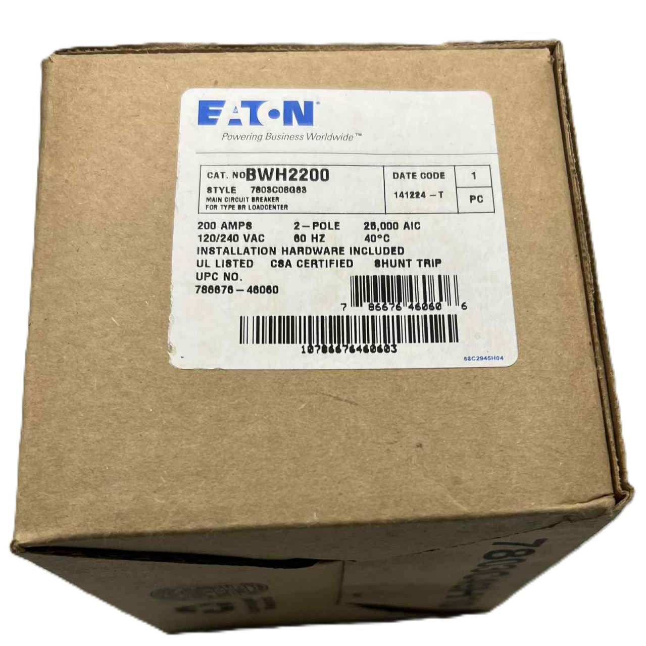 Eaton BWH 2 Pole, 200 Amp Bolt-On Circuit Breaker
