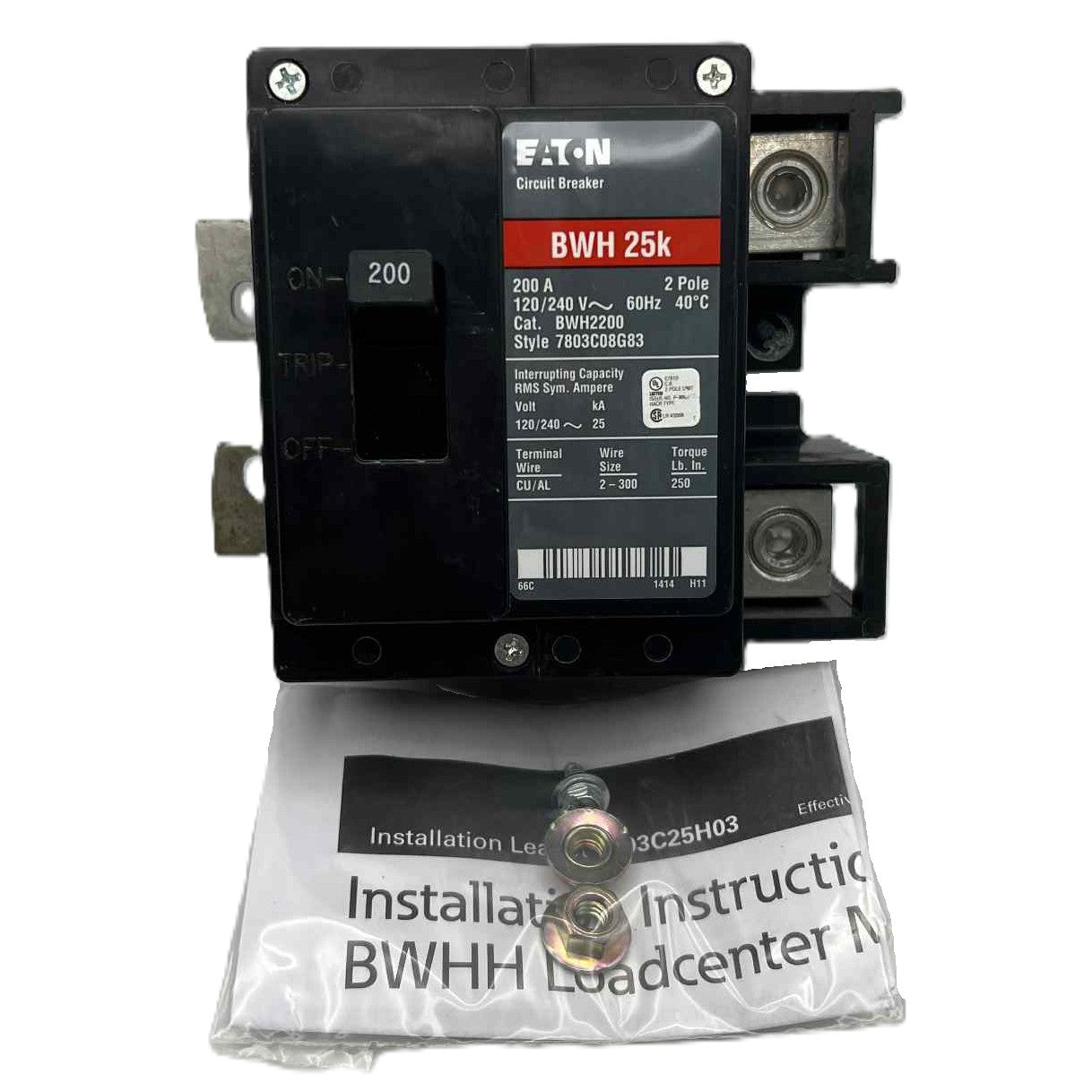 Eaton BWH 2 Pole, 200 Amp Bolt-On Circuit Breaker