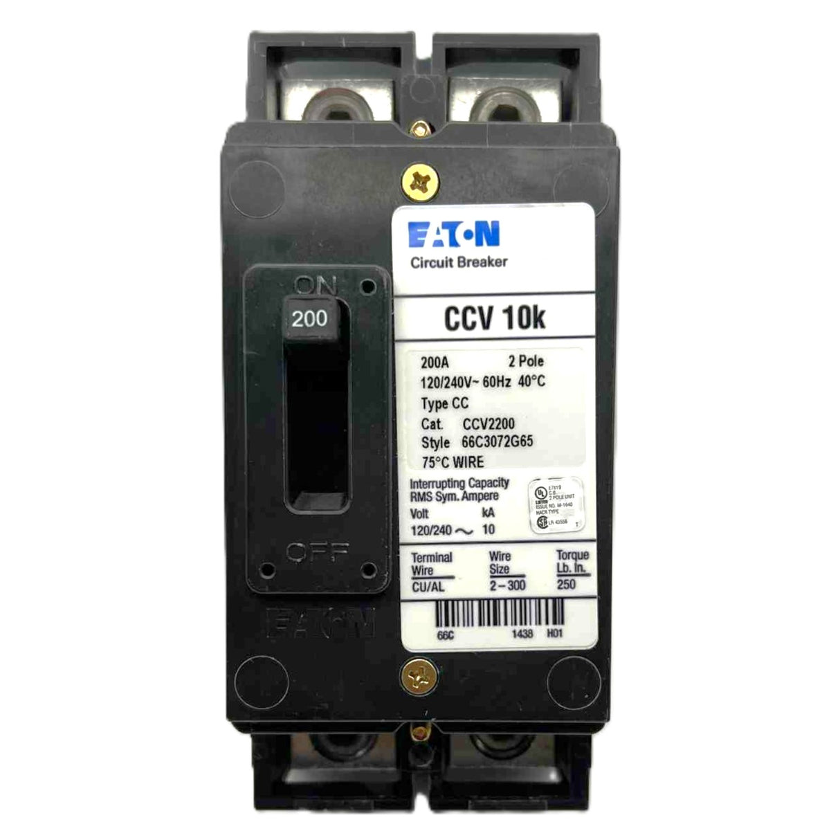 Eaton CCV 2 Pole, 200 Amp Bolt-On Circuit Breaker