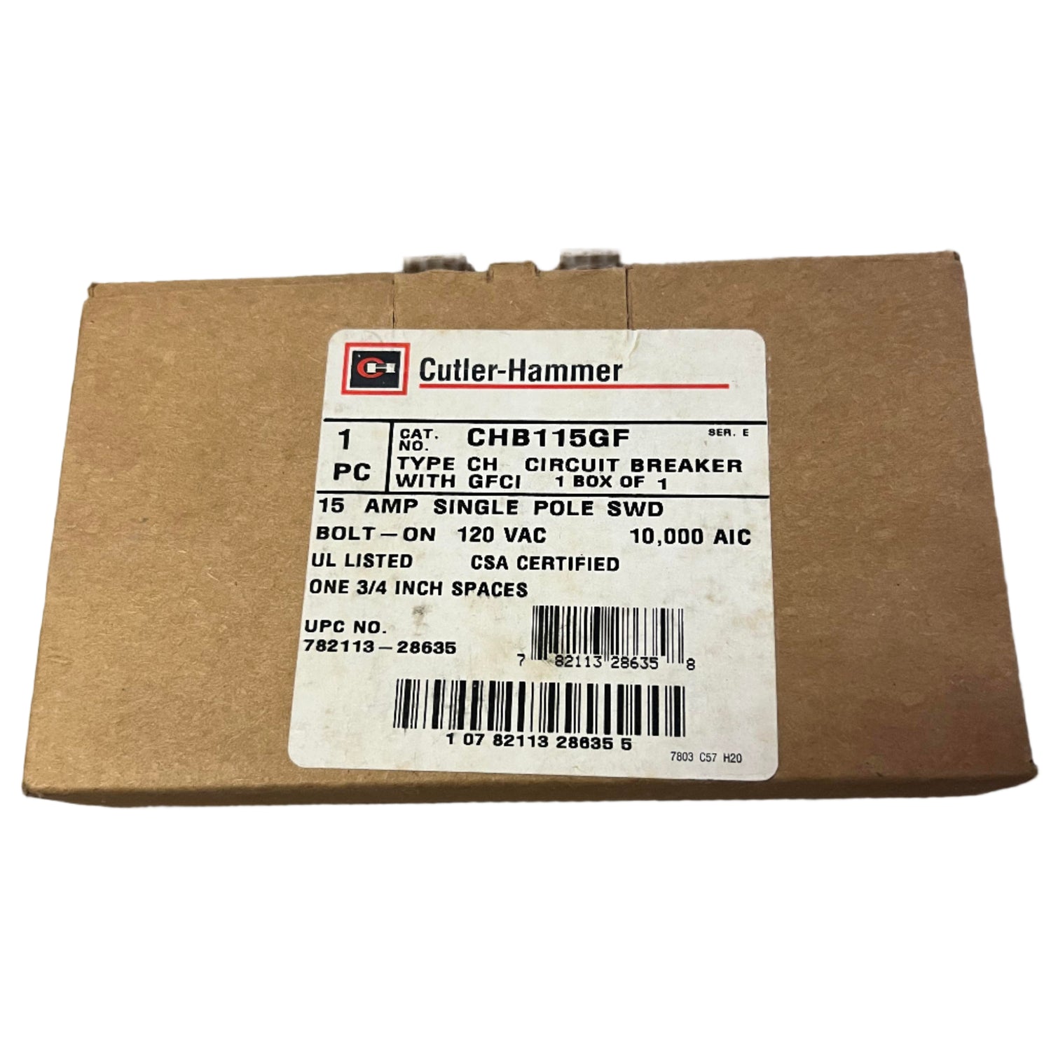 Eaton CHB 1 Pole, 15 Amp, Bolt-On GFCI Circuit Breaker