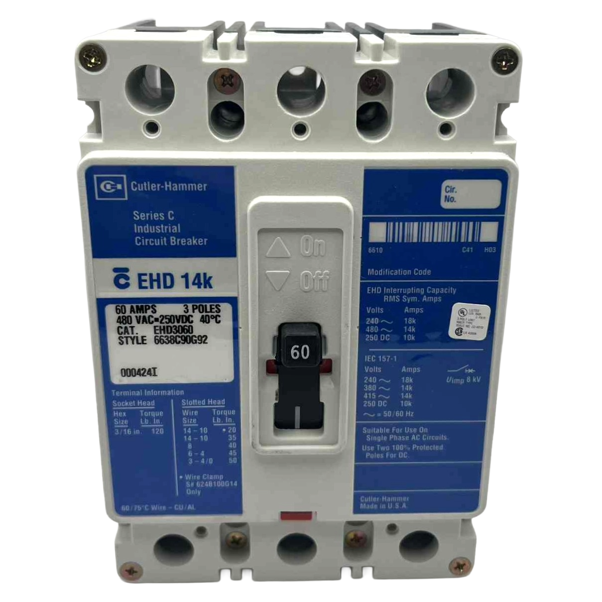 Eaton EHD 3 Pole, 60 Amp Circuit Breaker