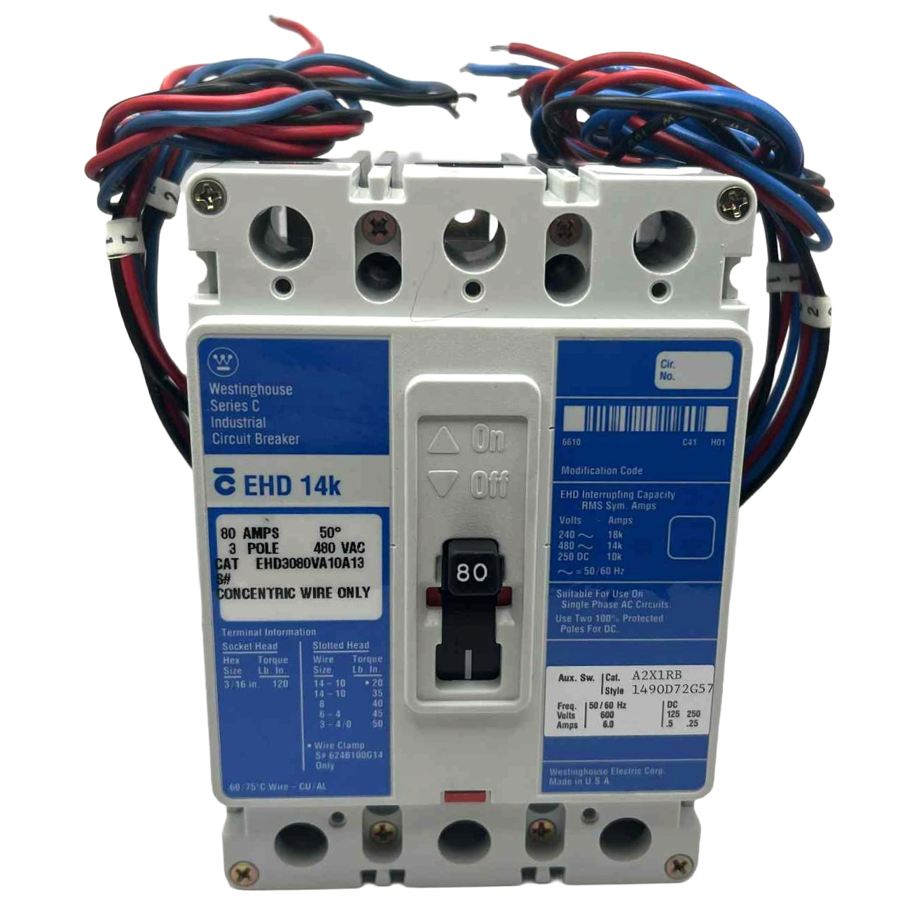 Eaton EHD 3 Pole, 80 Amp Industrial Circuit Breaker with Auxiliary Switches