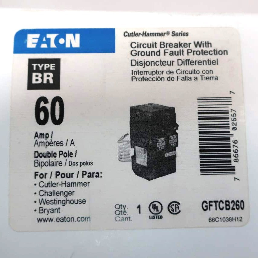 Eaton 2 Pole, 60 Amp BR Ground Fault Circuit Breaker