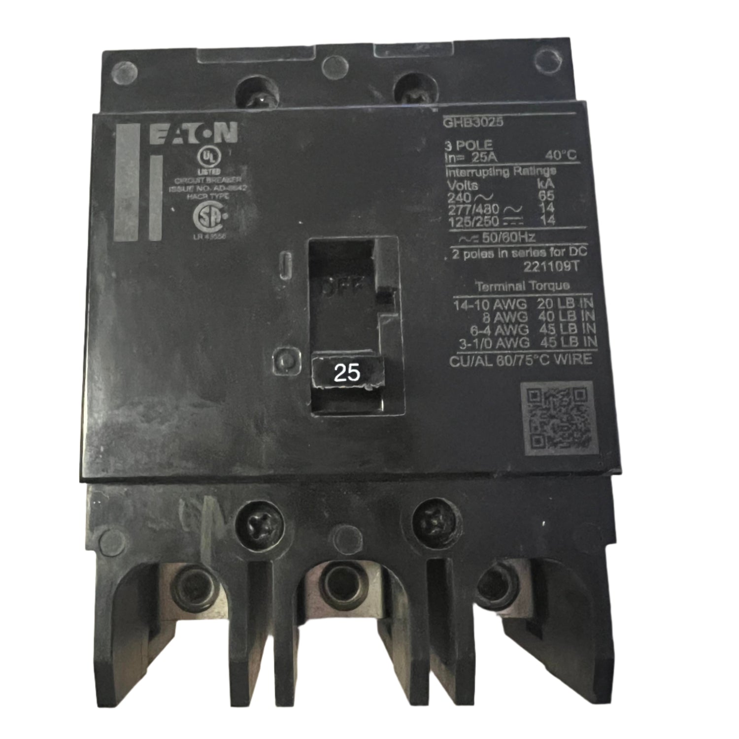 Eaton GHB 25 Amp, 3 Pole Bolt-On Circuit Breaker