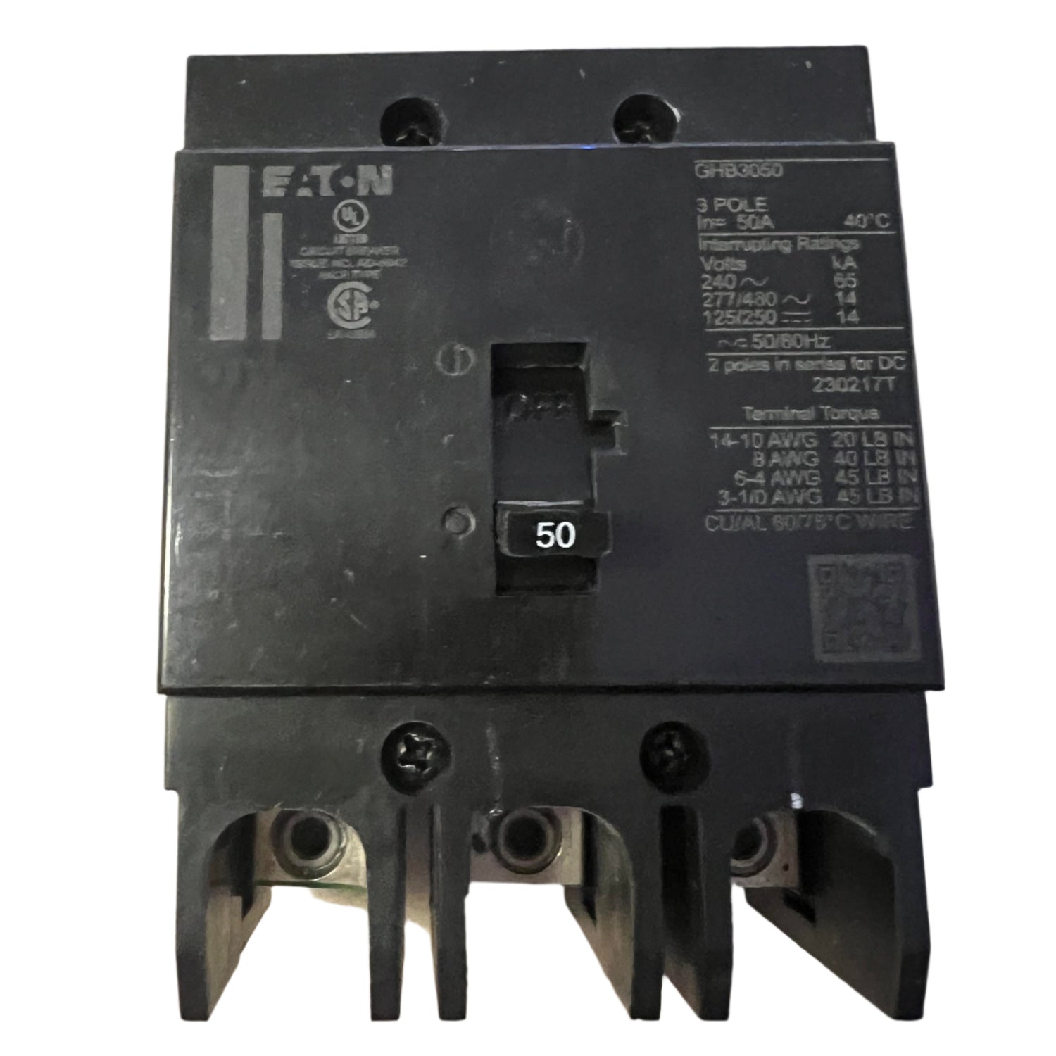 Eaton GHB 50 Amp, 3 Pole Bolt-On Circuit Breaker