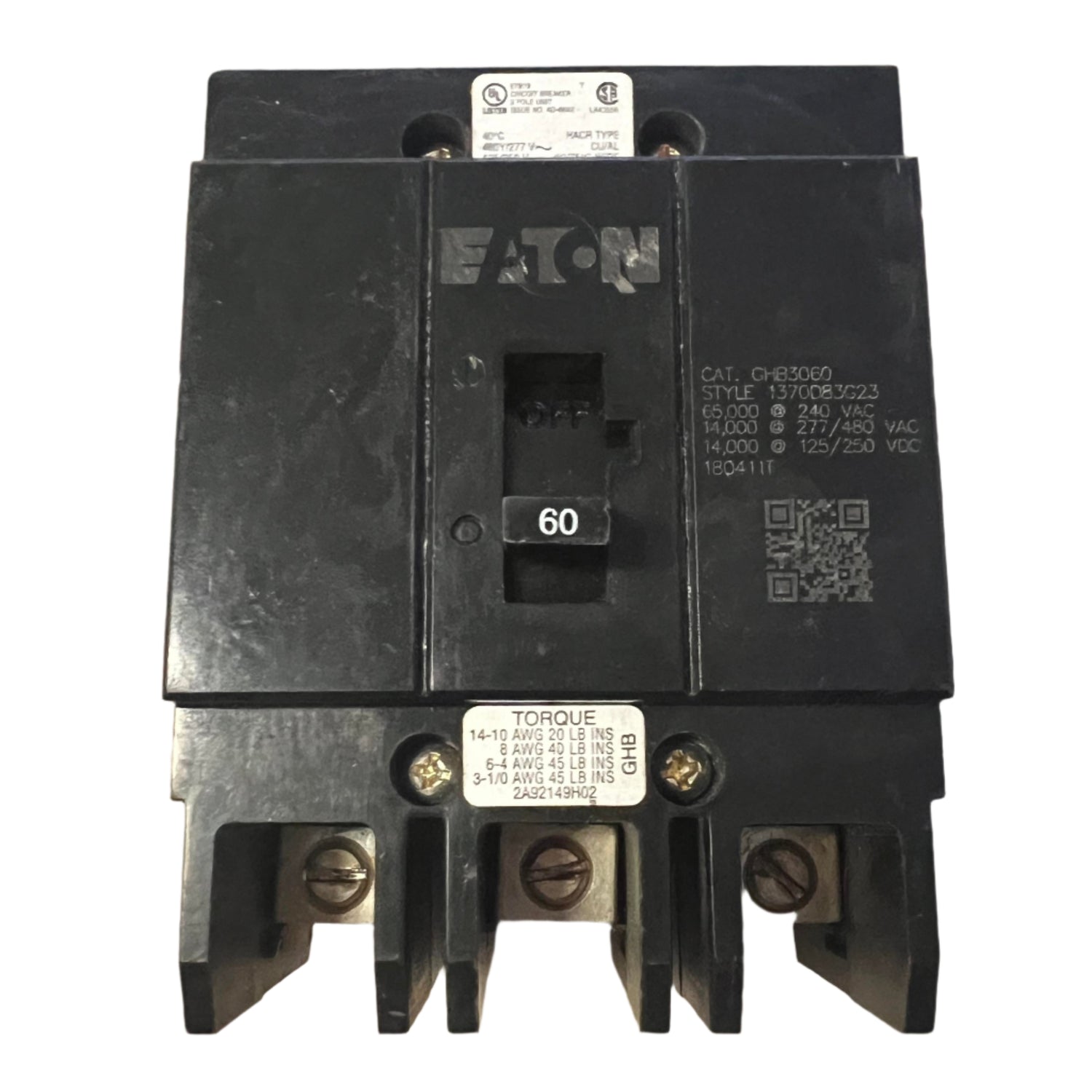 Eaton GHB 60 Amp, 3 Pole Bolt-On Circuit Breaker