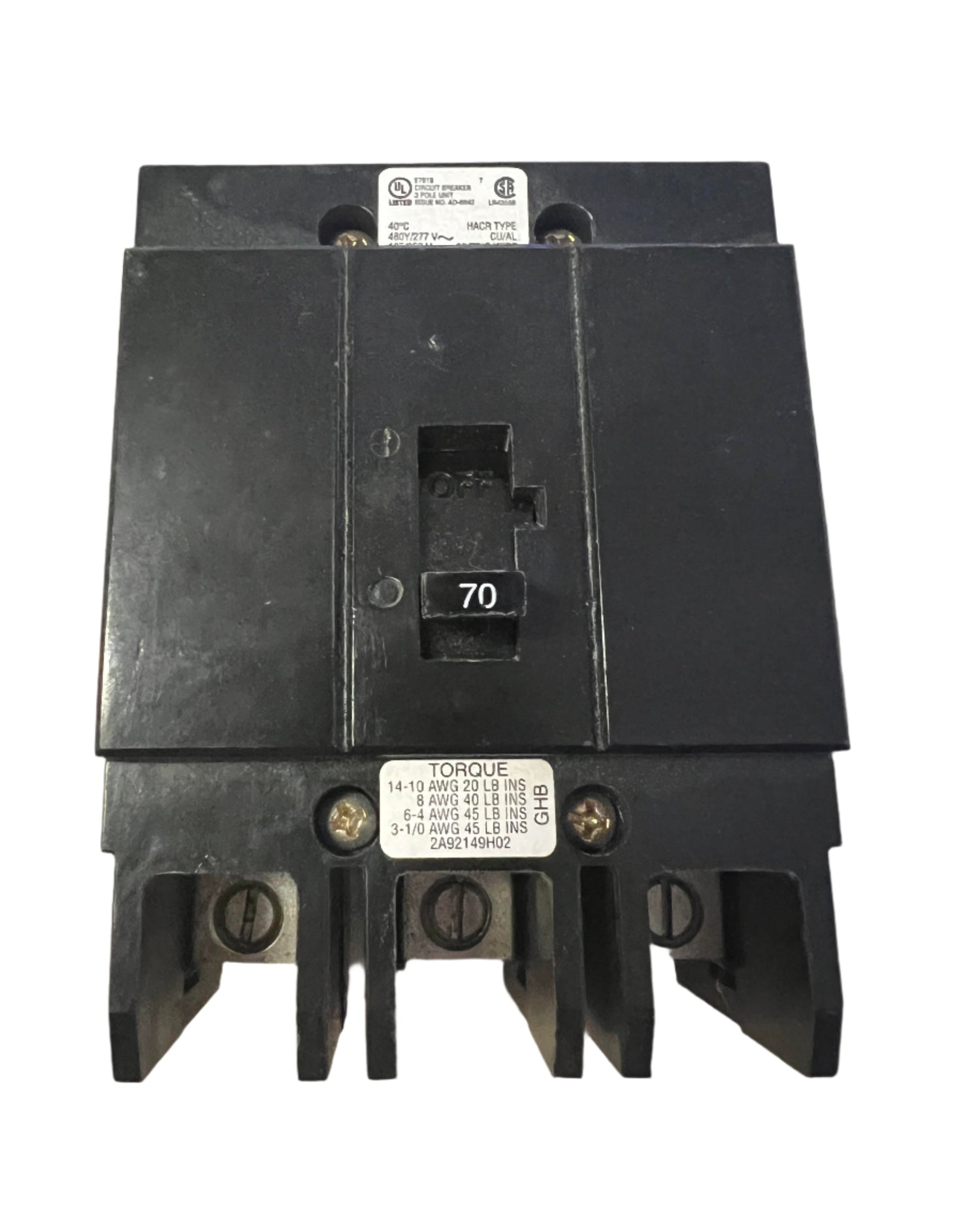 Eaton GHB 70 Amp, 3 Pole Bolt-On Circuit Breaker
