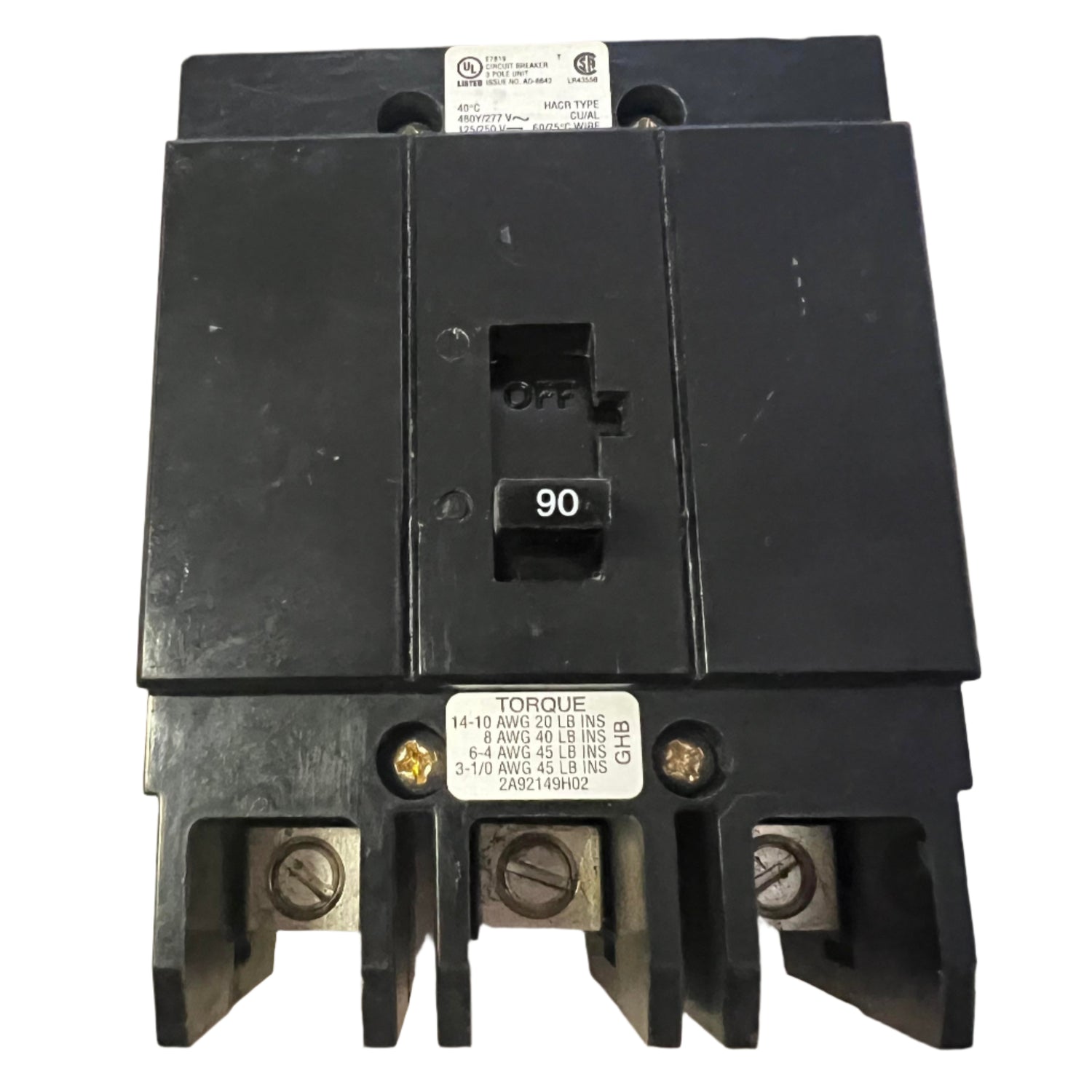 Eaton GHB 90 Amp, 3 Pole Bolt-On Circuit Breaker