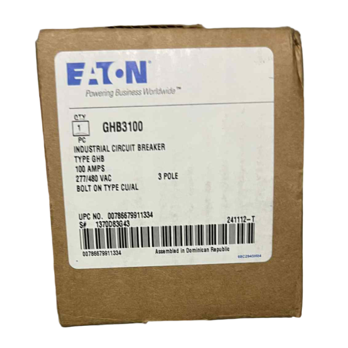 Eaton GHB 100 Amp, 3 Pole Bolt-On Circuit Breaker