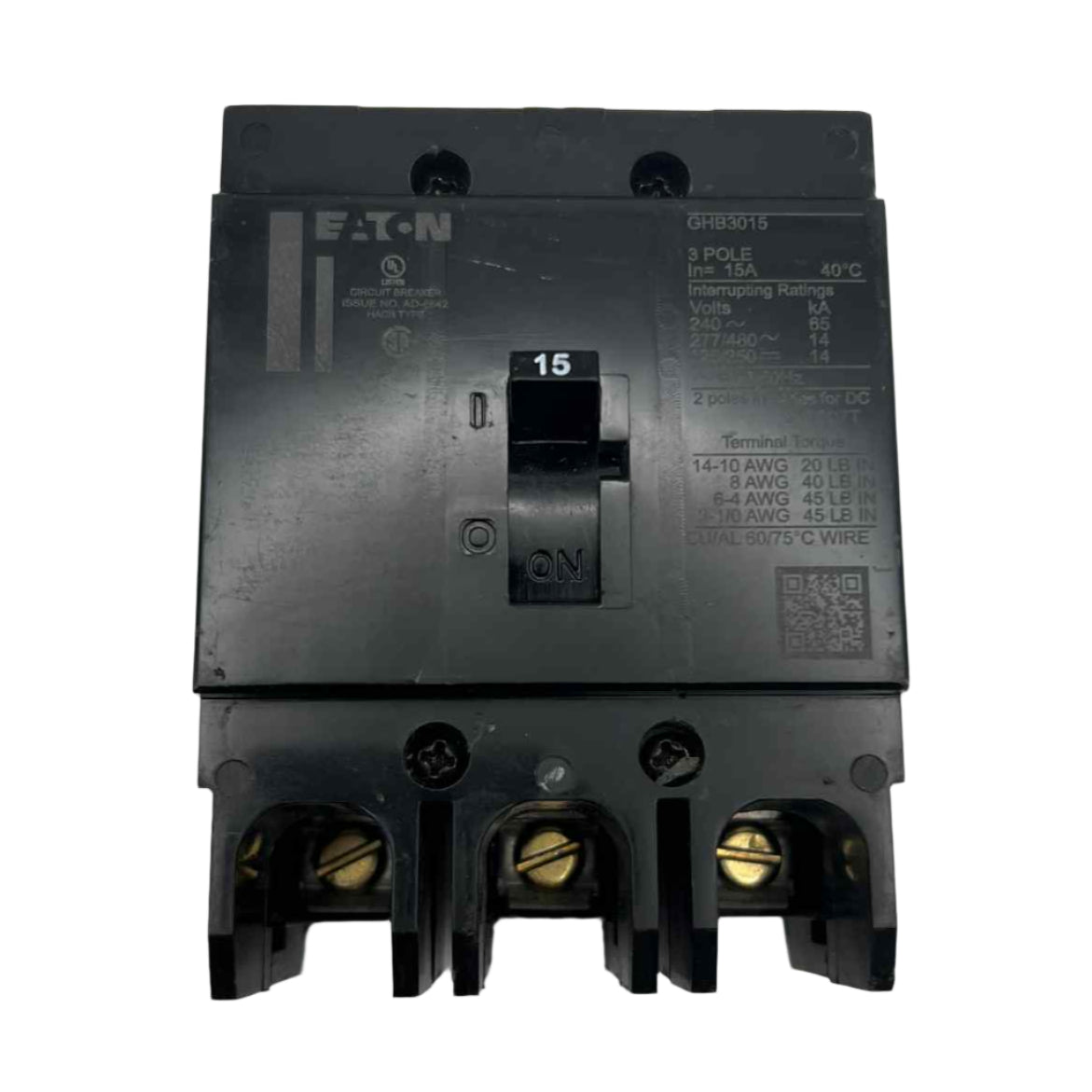Eaton GHB 15 Amp, 3 Pole Bolt-On Circuit Breaker