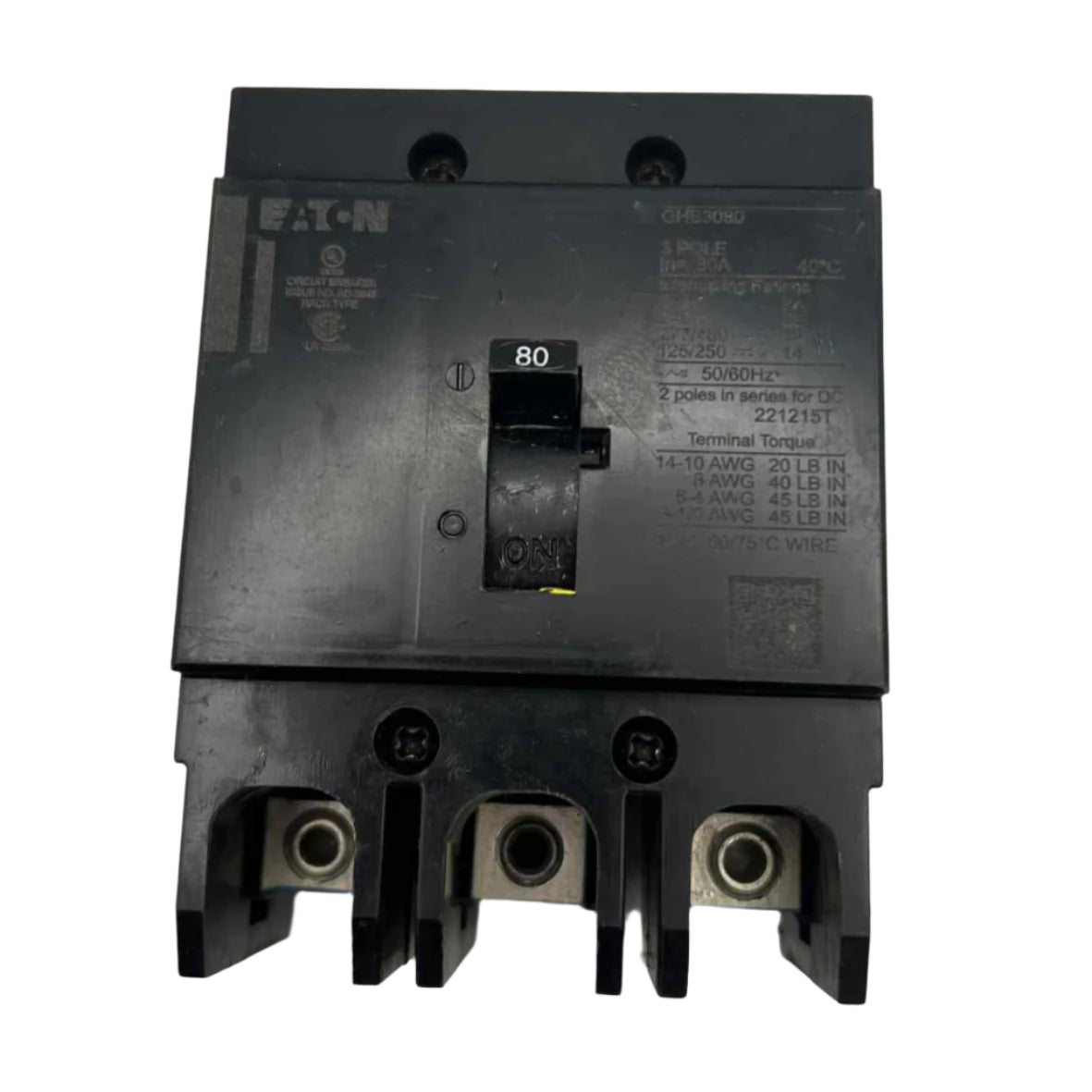 Eaton GHB 80 Amp, 3 Pole Bolt-On Circuit Breaker