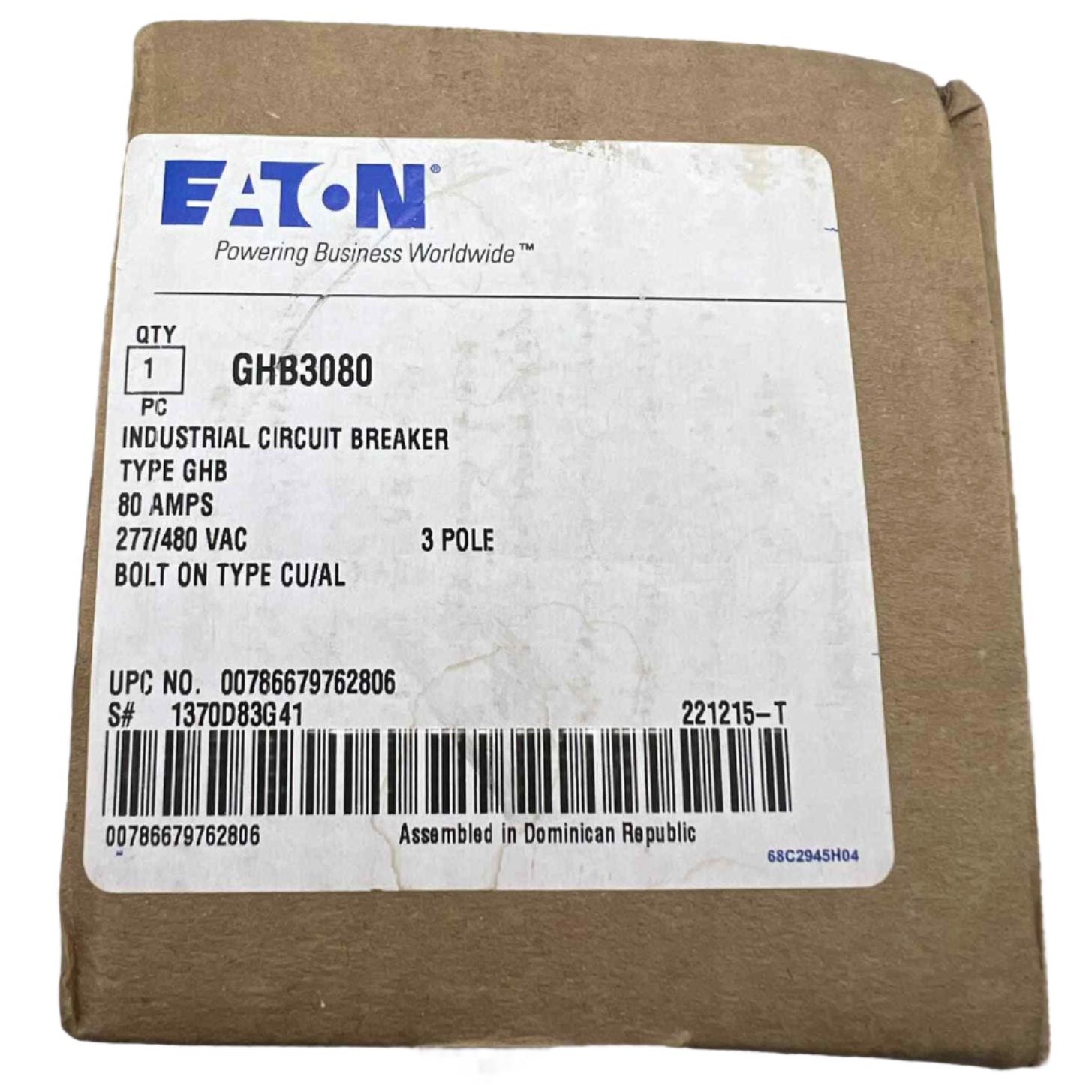 Eaton GHB 80 Amp, 3 Pole Bolt-On Circuit Breaker