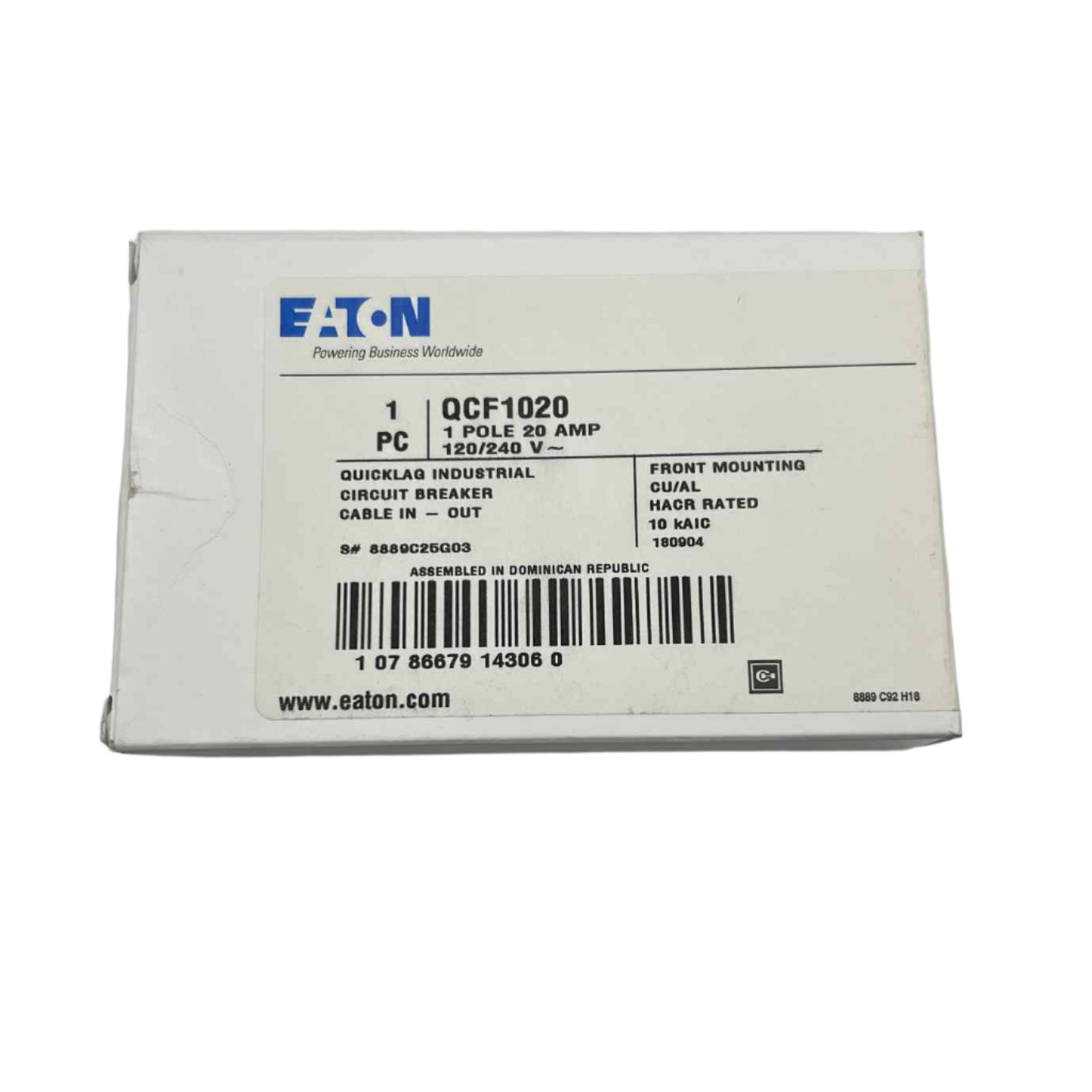 Eaton QCF 20 Amp, 1 Pole Quicklag Industrial Circuit Breaker