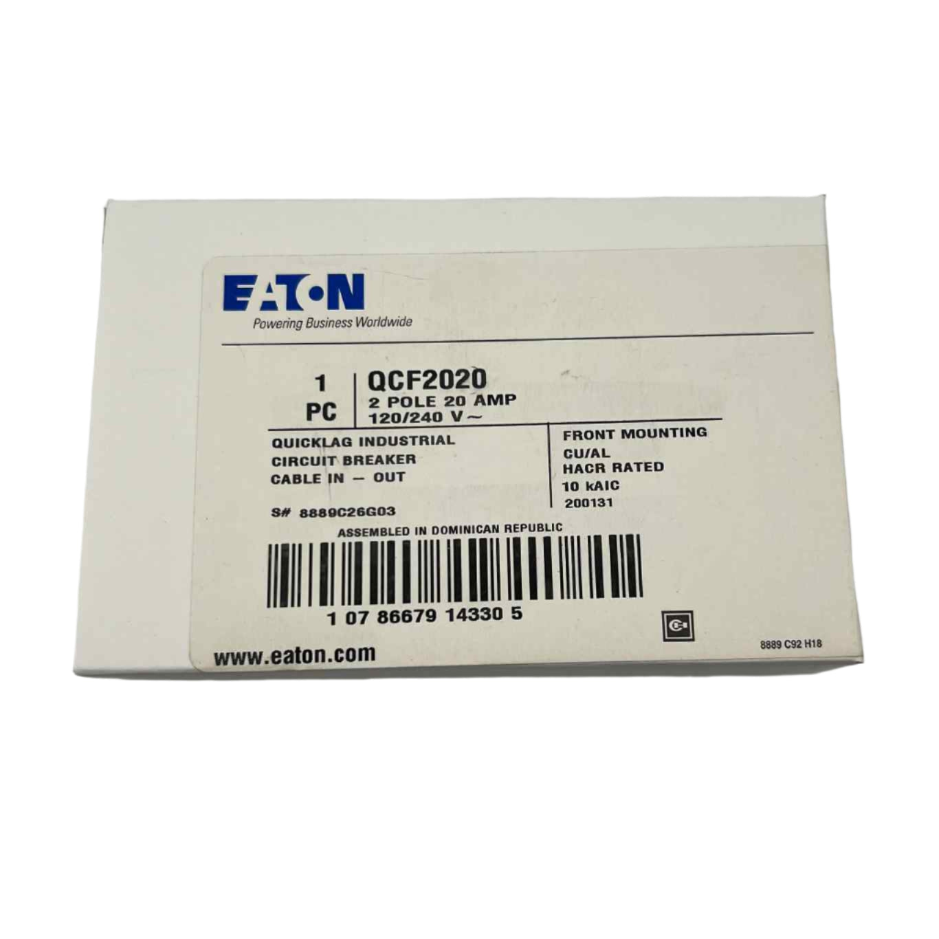 Eaton QCF 20 Amp, 2 Pole Quicklag Industrial Circuit Breaker