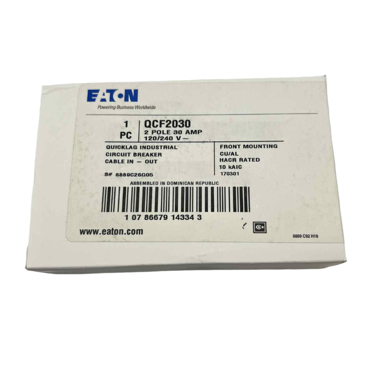 Eaton QCF 30 Amp, 2 Pole Quicklag Industrial Circuit Breaker