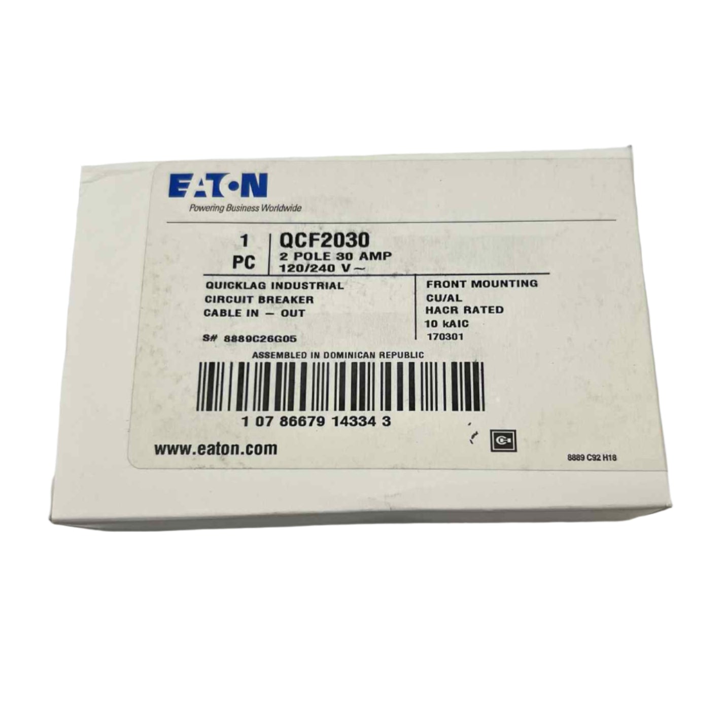 Eaton QCF 30 Amp, 2 Pole Quicklag Industrial Circuit Breaker