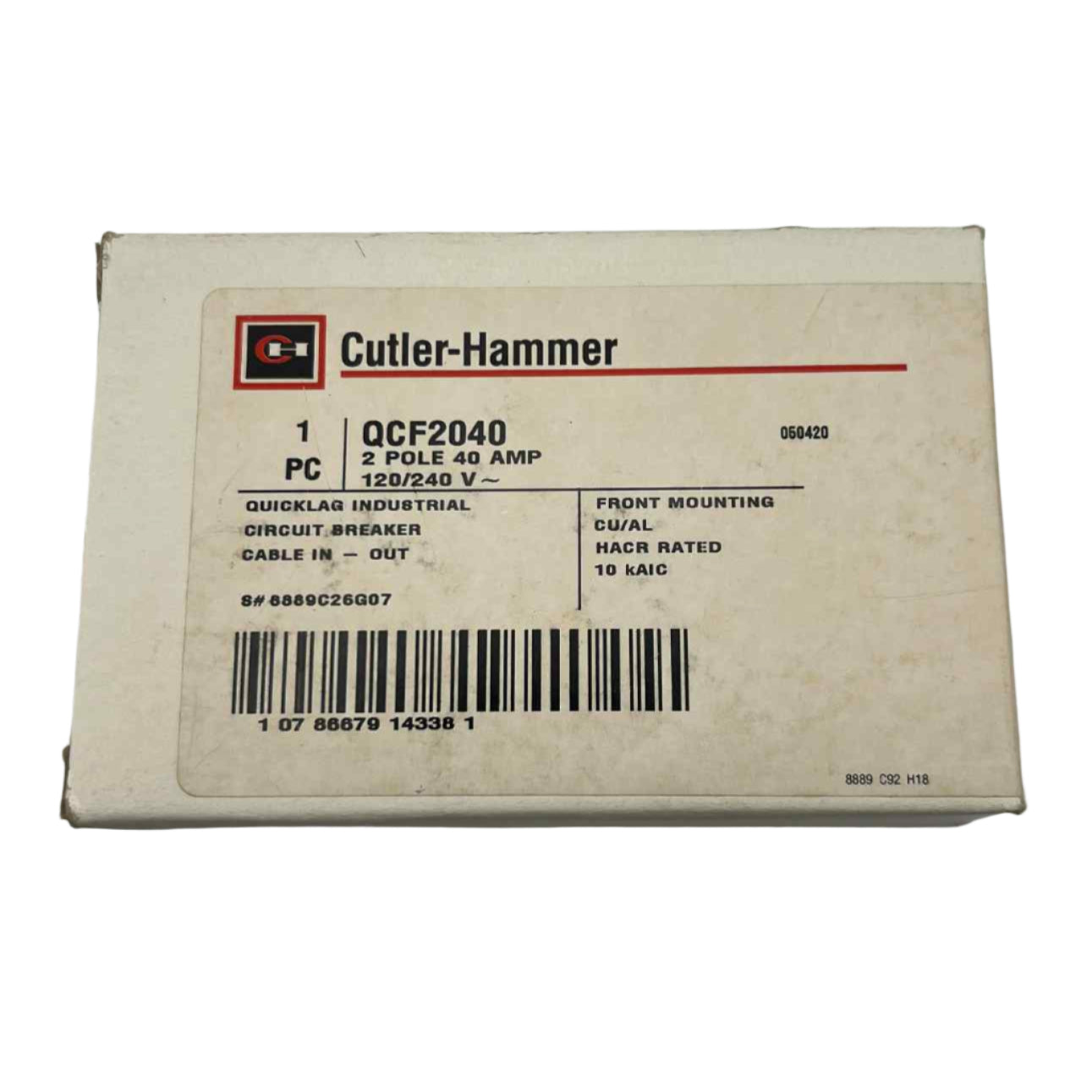 Eaton QCF 40 Amp, 2 Pole Quicklag Industrial Circuit Breaker