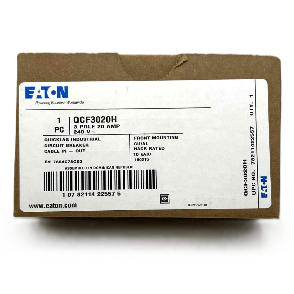 Eaton QCF 3 Pole, 20 Amp Circuit Breaker