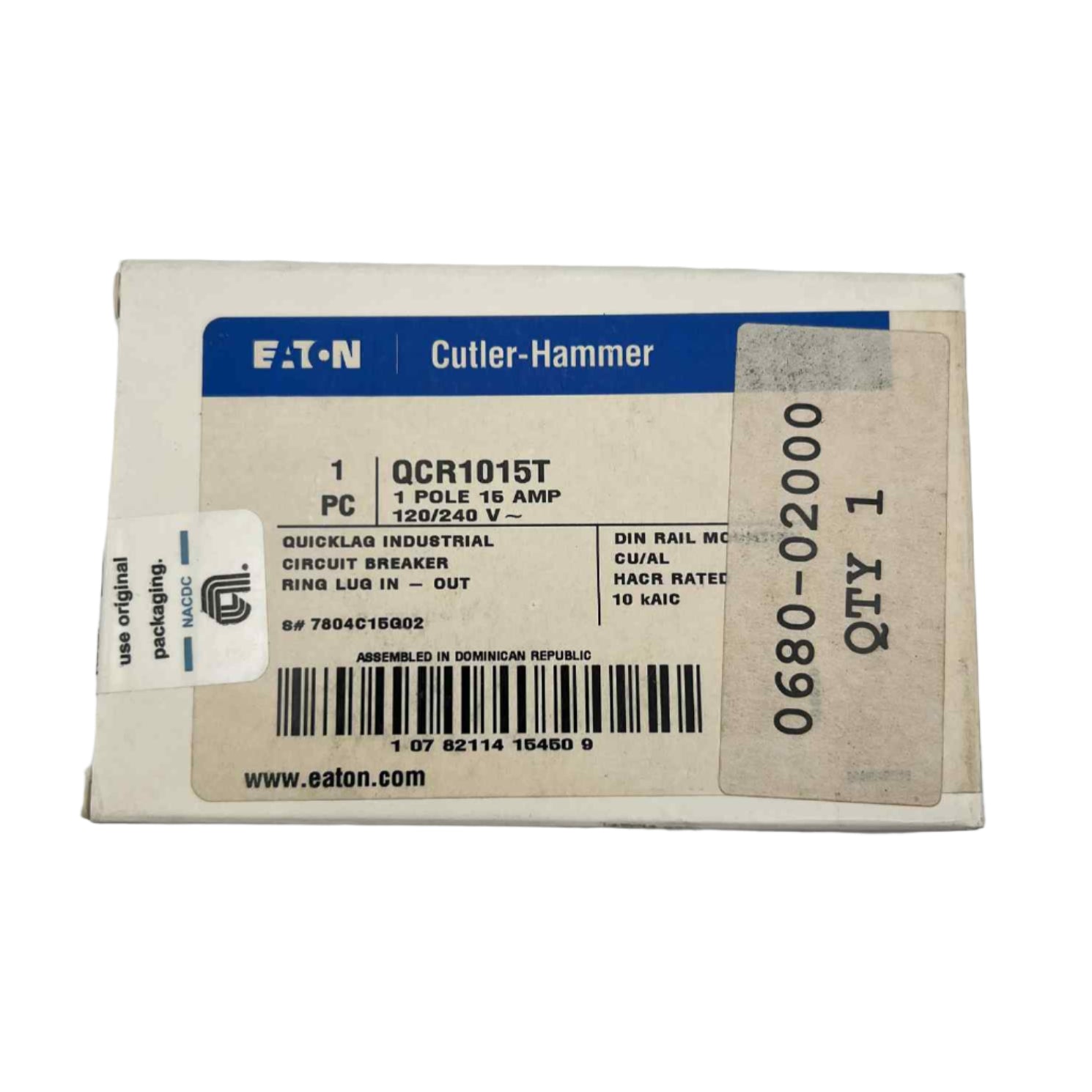 Eaton QCR 15 Amp, 1 Pole Quicklag Industrial Circuit Breaker with Ring or Spade Lug Terminals