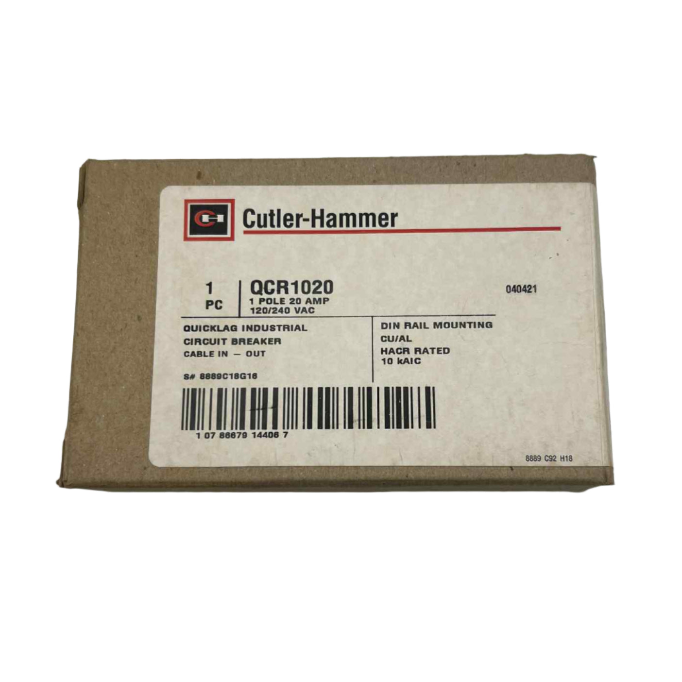 Eaton QCR 20 Amp, 1 Pole Quicklag Industrial Circuit Breaker