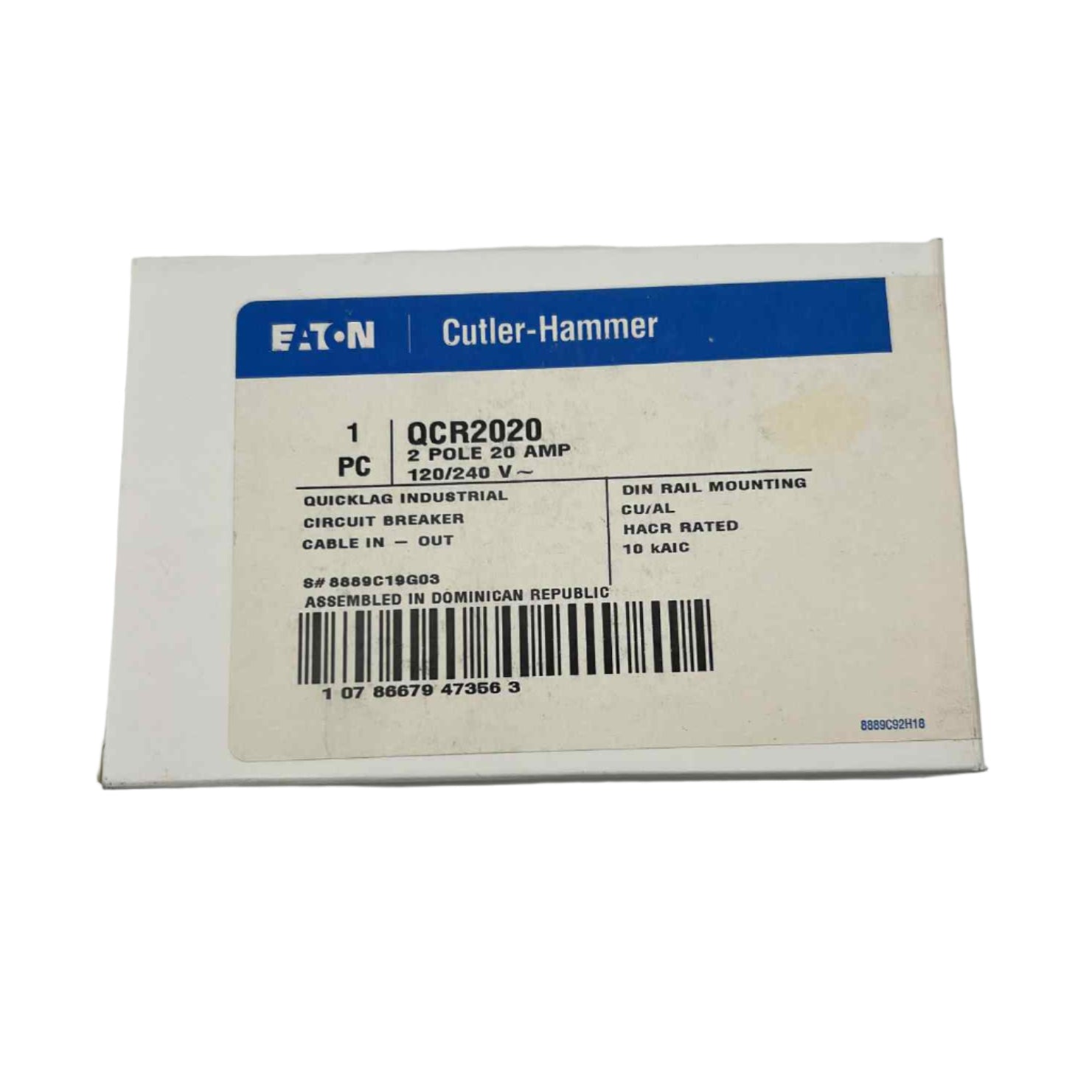 Eaton QCR 20 Amp, 2 Pole Quicklag Industrial Circuit Breaker