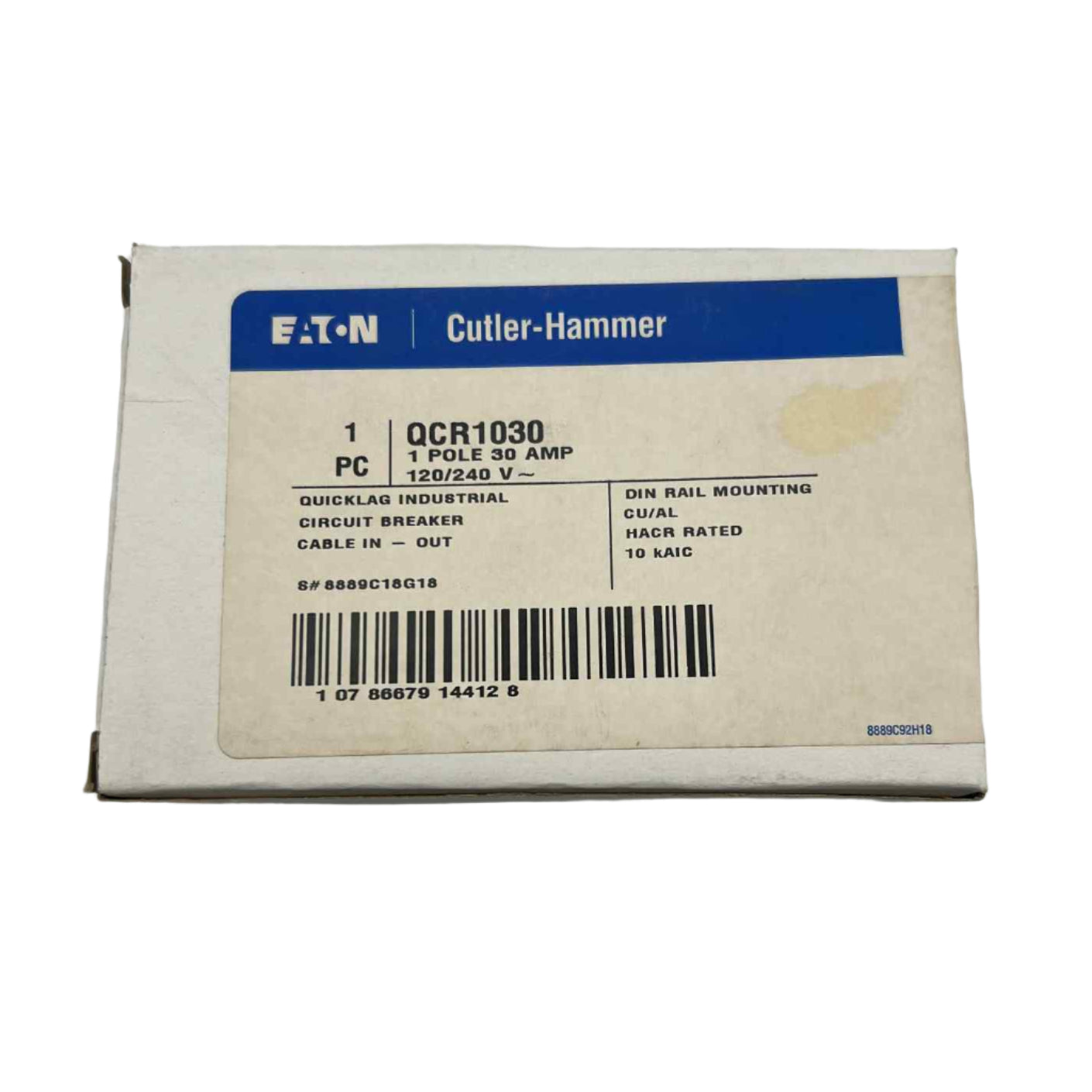 Eaton QCR 30 Amp, 1 Pole Quicklag Industrial Circuit Breaker