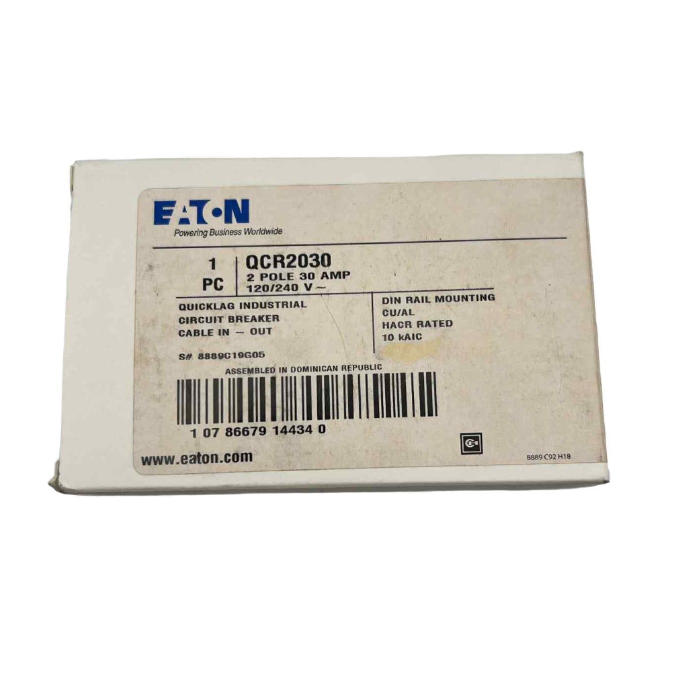 Eaton QCR 30 Amp, 2 Pole Quicklag Industrial Circuit Breaker