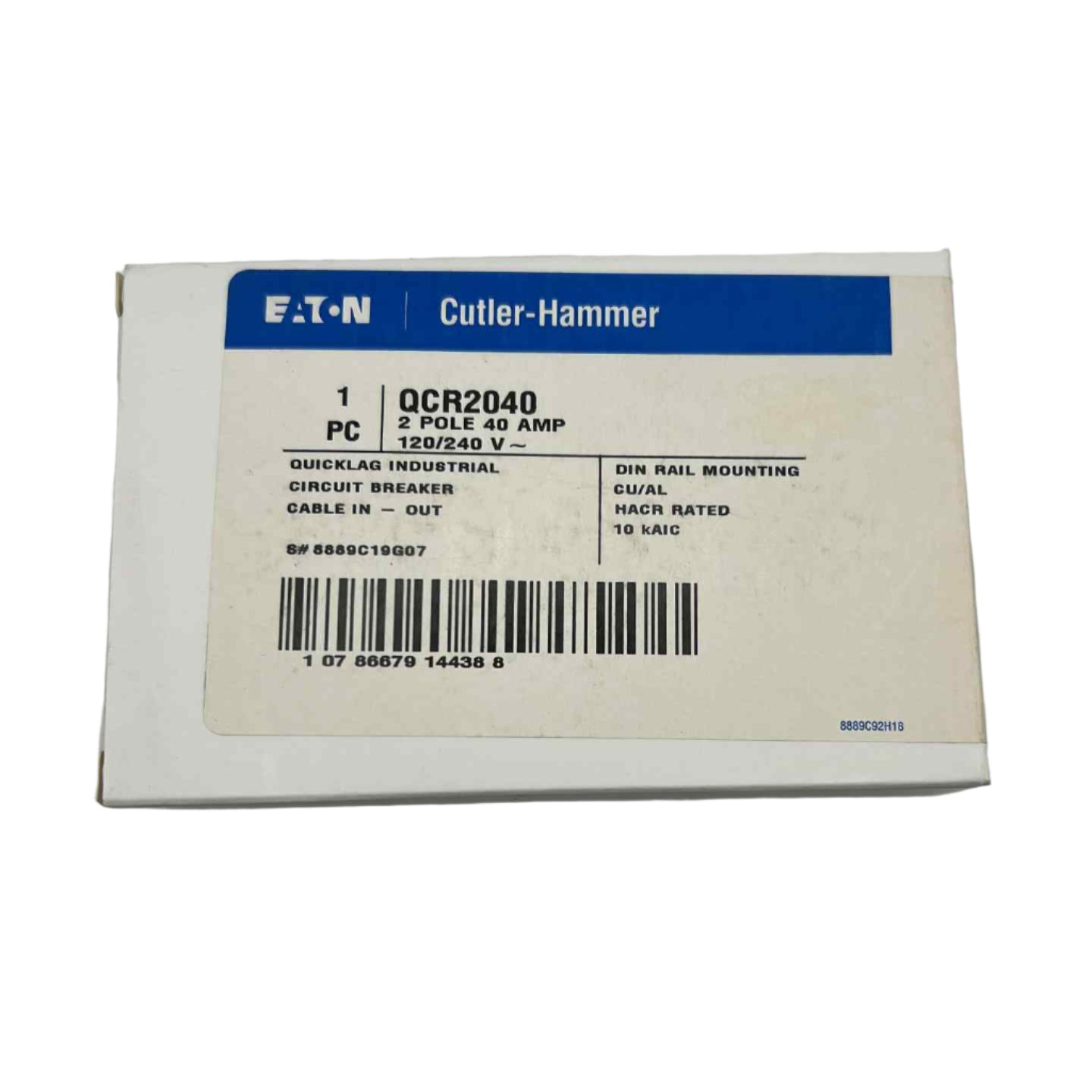 Eaton QCR 40 Amp, 2 Pole Quicklag Industrial Circuit Breaker